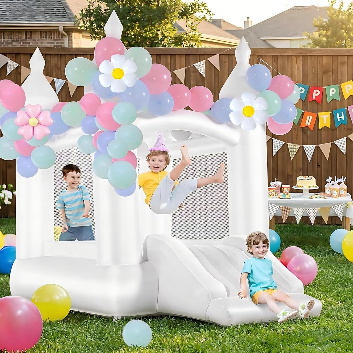 Kids Outdoor Bounce House - Château gonflable blanc pour enfants de