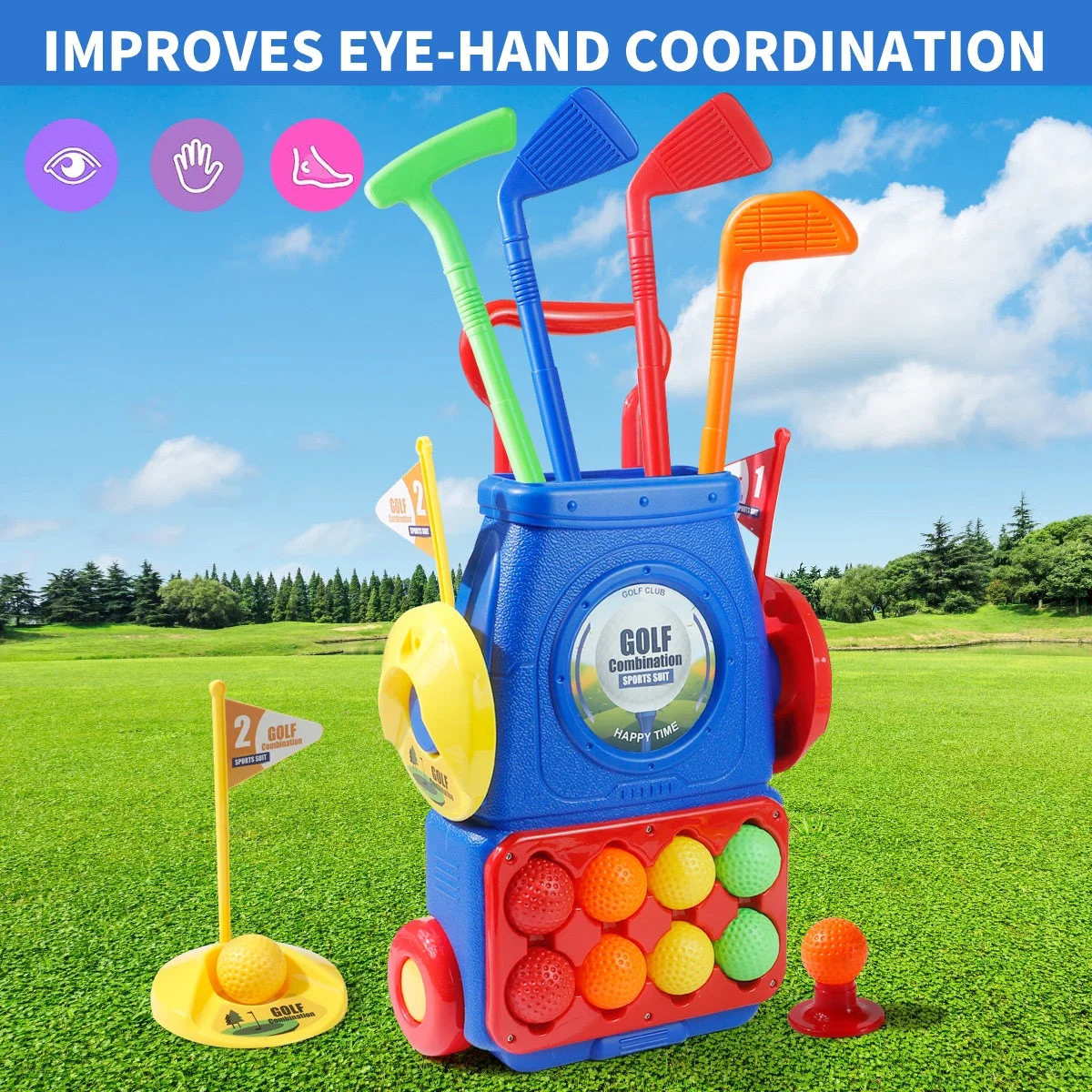 Kids Indoor Outdoor Cart - Ensemble de jeu de golf pour