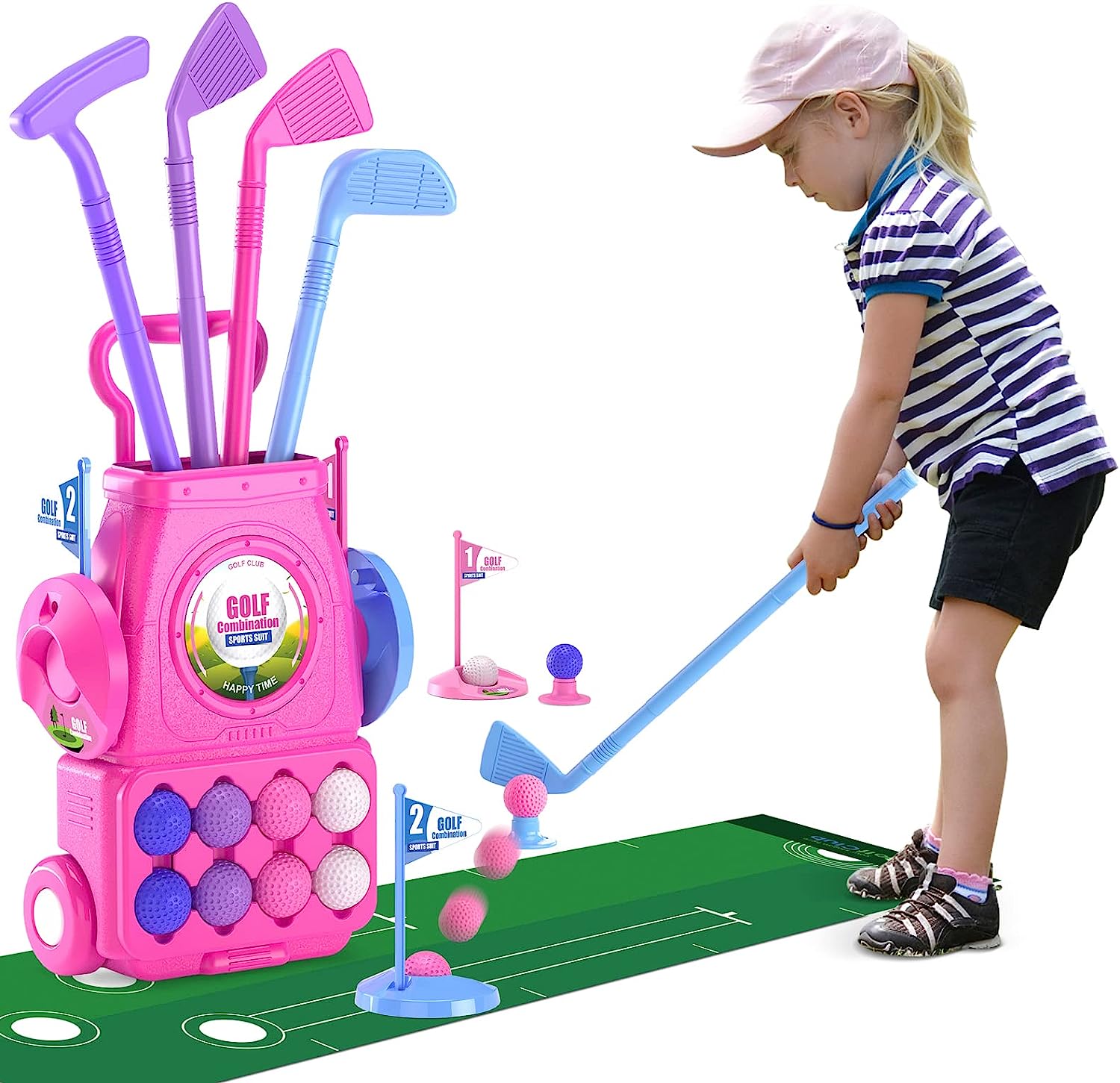 Kids Indoor Outdoor Cart - Ensemble de Club de Golf rose